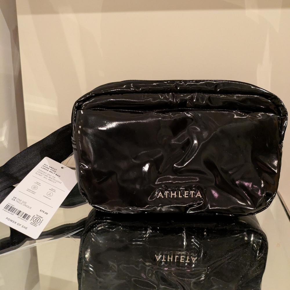 Athleta Black Shiny Crossbody Bag